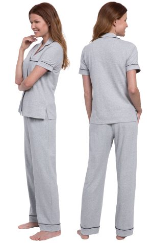 Solid Jersey Short-Sleeve Button-Front Pajamas