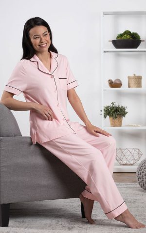 Solid Jersey Short-Sleeve Button-Front Pajamas
