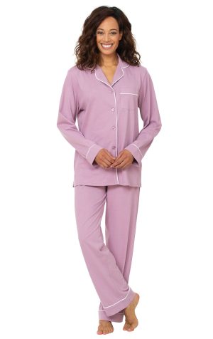 Solid Jersey Button-Front Pajamas