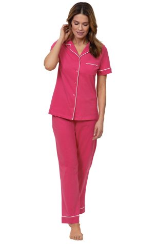 Solid Jersey Short-Sleeve Button-Front Pajamas