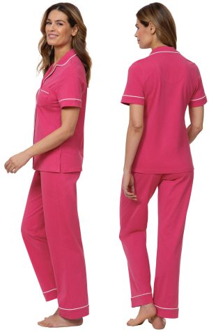 Solid Jersey Short-Sleeve Button-Front Pajamas