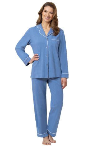 Solid Jersey Button-Front Pajamas