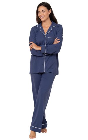 Solid Jersey Button-Front Pajamas