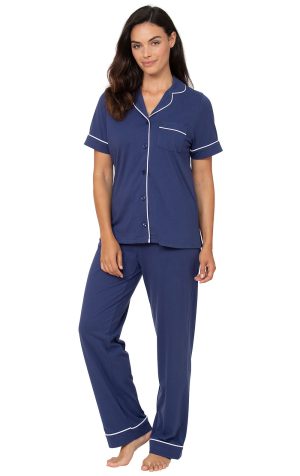 Solid Jersey Short-Sleeve Button-Front Pajamas